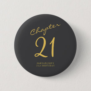 21st Birthday Party Gold Script Blue 6 Cm Round Badge