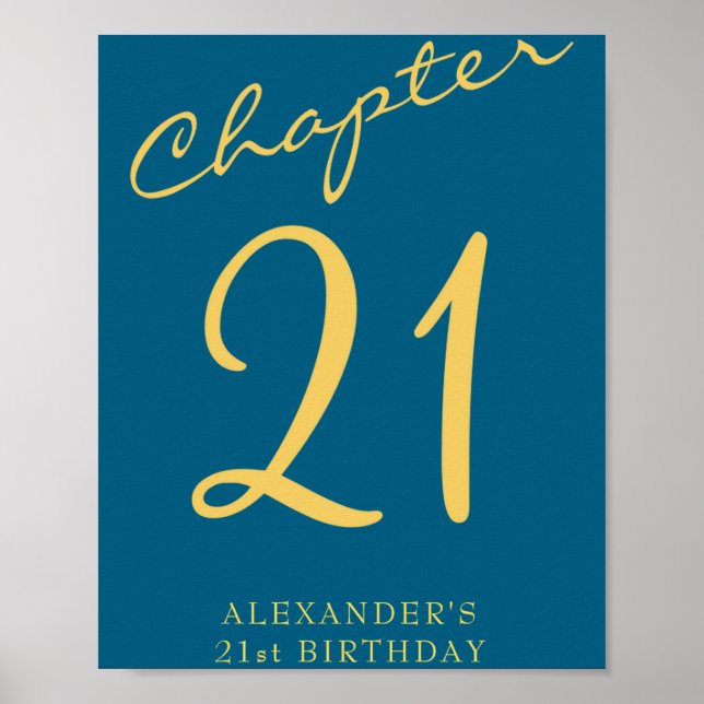 21st Birthday Party Gold Script Blue  Poster (Front)