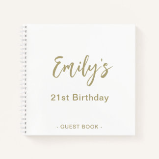 21st Birthday Party Guest Book | Gold White