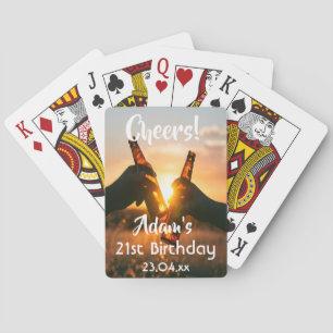 21st birthday party guys cheers beer playing cards