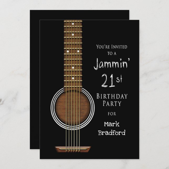 21st Birthday Party Invitation, Acoustic Guitar Invitation (Front/Back)