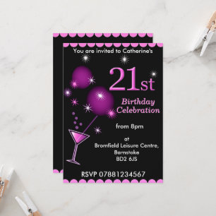 21st Birthday Party Invitation - Cocktail Glass