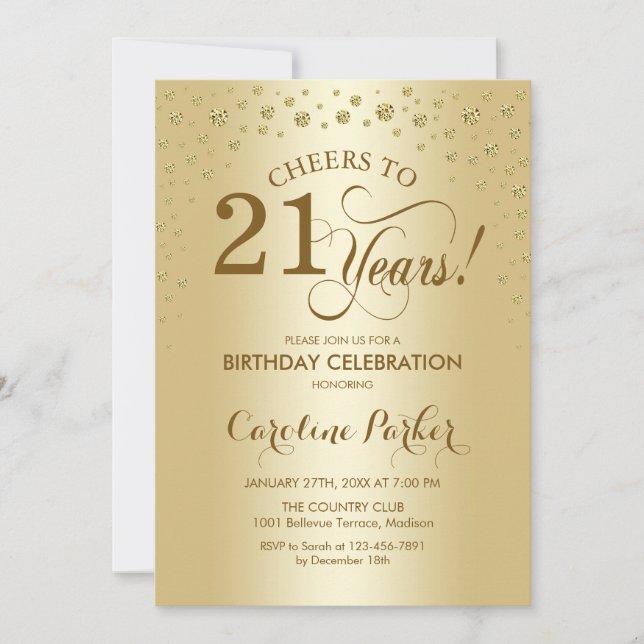 21st Birthday Party Invitation - Gold (Front)