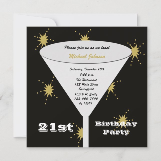21st Birthday Party Invitation Gold 21st Toast (Front)