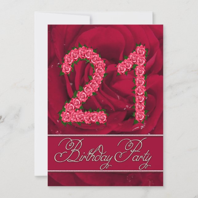 21st birthday party invitation with roses (Front)
