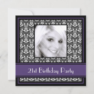 21st Birthday Party Invitations Damask Purple