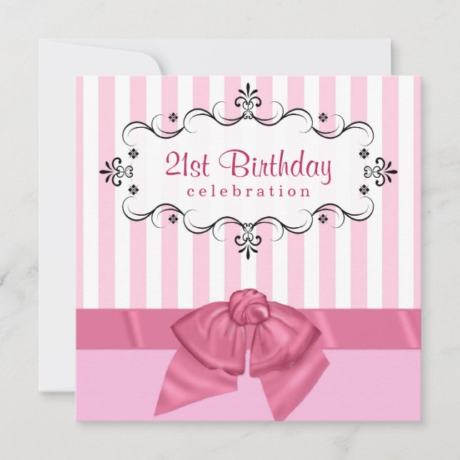 21st Birthday Party Invitations - Pink & White (Front)