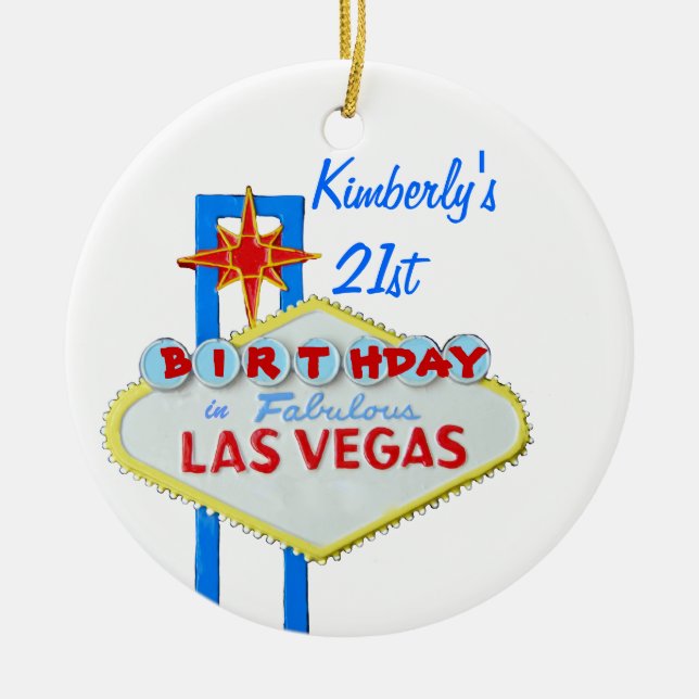 21st Birthday Party Las Vegas Ceramic Tree Decoration (Front)