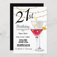 21st Birthday Party, Martini Glasses Gold Glitter