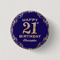 21st Birthday Party Navy Blue and Gold Glitter