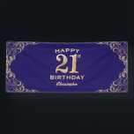 21st Birthday Party Navy Blue and Gold Glitter Banner<br><div class="desc">21st Birthday Party Navy Blue and Gold Glitter Frame Banner. For further customisation,  please click the "Customise it" button and use our design tool to modify this template.</div>
