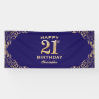 21st Birthday Party Navy Blue and Gold Glitter