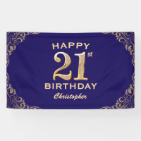 21st Birthday Party Navy Blue and Gold Glitter