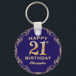21st Birthday Party Navy Blue and Gold Glitter Key Ring<br><div class="desc">21st Birthday Party Navy Blue and Gold Glitter Frame Keychain. For further customisation,  please click the "Customise it" button and use our design tool to modify this template.</div>