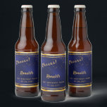 21st Birthday party navy blue gold cheers name Beer Bottle Label<br><div class="desc">A 21st Birthday Party celebration for him, boy, guy in dark blue, navy blue background. The blue colour is uneven. With a faux gold frame and golden confetti sprinkle, golden coloured letters. Text: Cheers! Personalise and add a name and age 21, golden letters. The name is written with a modern...</div>