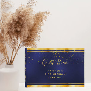 21st Birthday Party navy blue gold confetti Guest Book