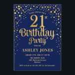 21st Birthday Party - Navy & Gold Invitation<br><div class="desc">21st Birthday Party Invitation.
Elegant design in navy blue and faux glitter gold. Features stylish script font and confetti. Message me if you need custom age.</div>