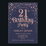 21st Birthday Party - Navy & Rose Gold Invitation<br><div class="desc">21st Birthday Party Invitation.
Elegant design in navy and faux glitter rose gold. Features stylish script font and confetti. Message me if you need custom age.</div>