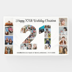 21st Birthday Party Number 21 Photo Collage Banner
