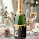 21st birthday party photo black gold glitter glam sparkling wine label<br><div class="desc">A sparkling wine label for a girly and glamourous 21st birthday party. A faux rose gold metallic looking background with an elegant faux rose gold glitter drips, paint drip look. Add your own photo of the birthday girl. The text: The name is written in dark rose gold with a large...</div>