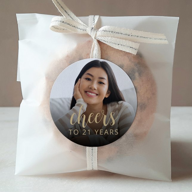 21st Birthday Party Photo Cheers Classic Round Sticker (Creator Uploaded)