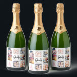 21st birthday party photo collage legal cheers fun sparkling wine label<br><div class="desc">A bottle label for a 21st birthday party, celebrating her life with a collage of 8 of your photos. Personalise and add a name, age 21 and a date. Date of birth or the date of the party. Black and grey coloured letters. Elegant, chic white background colour. The text: Legal...</div>