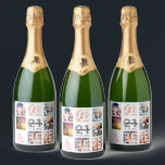 21st birthday party photo collage legal cheers fun sparkling wine label<br><div class="desc">A bottle label for a 21st birthday party, celebrating her life with a collage of 8 of your photos. Personalise and add a name, age 21 and a date. Date of birth or the date of the party. Black and grey coloured letters. Elegant, chic white background colour. The text: Legal...</div>