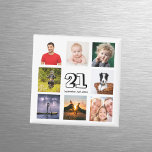 21st birthday party photo collage save the date magnet<br><div class="desc">A magnet for a 21st birthday party for a guy, celebrating his life with a collage of 8 of your photos. Templates for the age 21 and a date. Date of birth or the date of the party. Black coloured letters. White background. Perfect as a party favour, keepsake or as...</div>