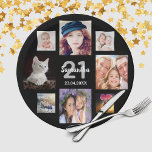 21st birthday party photo collage woman black paper plate<br><div class="desc">A paper plate for a 21st birthday party for a young woman celebrating her life with a collage of 8 of your own photos.  Templates the age 21 and a date.  Date of birth or the date of the party.  White and grey coloured letters.  Black background.</div>