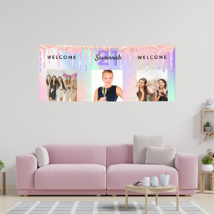 21st birthday party photo holographic pink drips banner