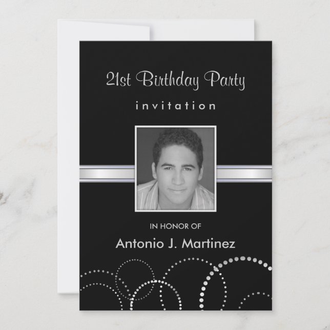21st Birthday Party Photo Invitations - Silver (Front)