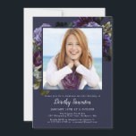 21st Birthday Party Photo Moody Purple Floral Invitation<br><div class="desc">Moody and mysterious purple roses and peonies set the tone for this elegant 21st birthday party. The white text really pops! Formal but with a modern twist for the woman who has always had a sense of style and loves flowers. This item is part of the Moody Purple Flower collection....</div>