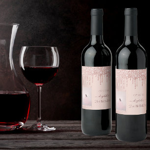 21st birthday party photo rose gold drips wine label