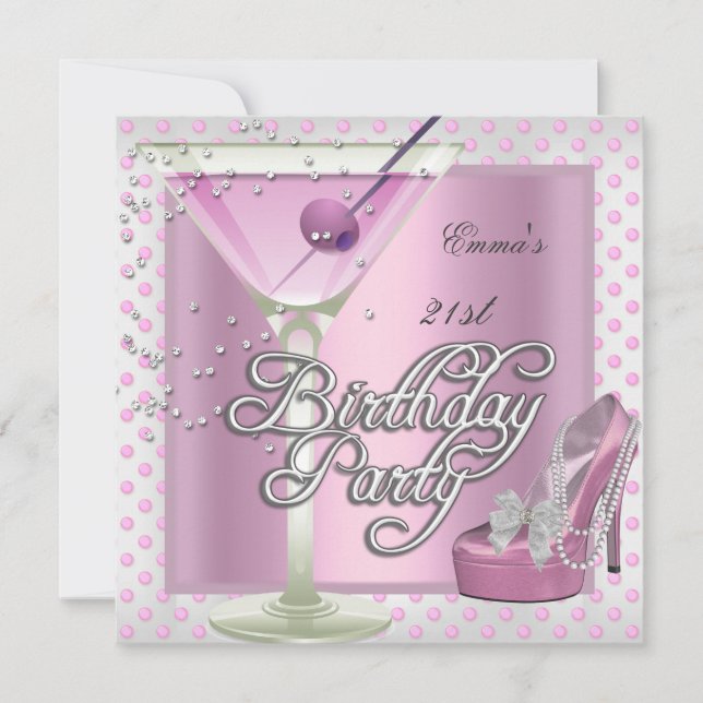 21st Birthday Party Pink Martini High Heel Shoes Invitation (Front)