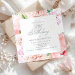 21st Birthday Party Pink Peony Floral Square Invitation<br><div class="desc">A beautiful and feminine party invitation to celebrate a birthday in elegant style. A frame of elegant watercolor pink peony flowers and greenery surrounds your party details.  This invitation is available as a printed invitation or digital download.</div>