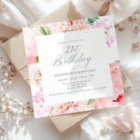 21st Birthday Party Pink Peony Floral Square