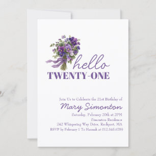 21st Birthday Party Purple Floral Bouquet Invitation