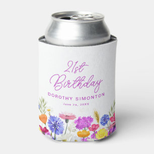 21st Birthday Party Purple Wildflower Custom Can Cooler