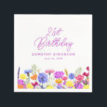21st Birthday Party Purple Wildflower Custom Napkin<br><div class="desc">A pretty watercolor wildflower border decorates the bottom of this 21st birthday party custom cocktail napkin. The colourful wildflowers are perfect for a spring or summer birthday party. The birthday celebrant's name and birthday follow. All text is editable.</div>