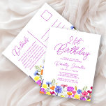 21st Birthday Party Purple Wildflowers Affordable Invitation Postcard<br><div class="desc">A pretty wildflower border decorates the bottom of this adult 21st birthday affordable invitation postcard. Purple, blue, yellow and orange flowers create a colourful and happy design to celebrate this milestone birthday. Modern and simple purple calligraphy adds a trendy touch to keep it fresh. The open and carefree lettering flow...</div>