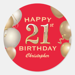 21st Birthday Party Red and Gold Balloons Classic Round Sticker