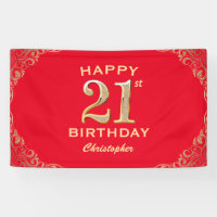 21st Birthday Party Red and Gold Glitter Frame