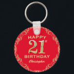 21st Birthday Party Red and Gold Glitter Frame Key Ring<br><div class="desc">21st Birthday Party Red and Gold Glitter Frame Keychain. For further customisation,  please click the "Customise it" button and use our design tool to modify this template.</div>