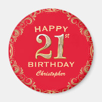 21st Birthday Party Red and Gold Glitter Frame
