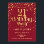 21st Birthday Party - Red & Gold Invitation<br><div class="desc">21st Birthday Party Invitation.
Elegant design in red and faux glitter gold. Features stylish script font and confetti. Message me if you need custom age.</div>