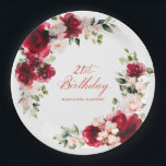 21st Birthday Party Red Pink Floral Custom Paper Paper Plate<br><div class="desc">Pretty red roses and blush pink peonies decorate this 21st birthday party custom paper plate. Two lovely floral arrangements decorate two sides. Elegant calligraphy spells out 21st birthday, The birthday celebrant's name is below. This item is part of the Red Rose and Pink Peony collection. It contains professional designed invitation...</div>