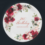 21st Birthday Party Red Pink Floral Custom Paper Paper Plate<br><div class="desc">Pretty red roses and blush pink peonies decorate this 21st birthday party custom paper plate. Two lovely floral arrangements decorate two sides. Elegant calligraphy spells out 21st birthday, The birthday celebrant's name is below. This item is part of the Red Rose and Pink Peony collection. It contains professional designed invitation...</div>