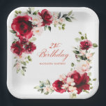 21st Birthday Party Red Pink Floral Custom Paper Plate<br><div class="desc">Pretty red roses and blush pink peonies decorate this 21st birthday party custom paper plate. Two lovely floral arrangements decorate two corners. Elegant calligraphy spells out 21st birthday, The birthday celebrant's name is below. This item is part of the Red Rose and Pink Peony collection. It contains professional designed invitation...</div>