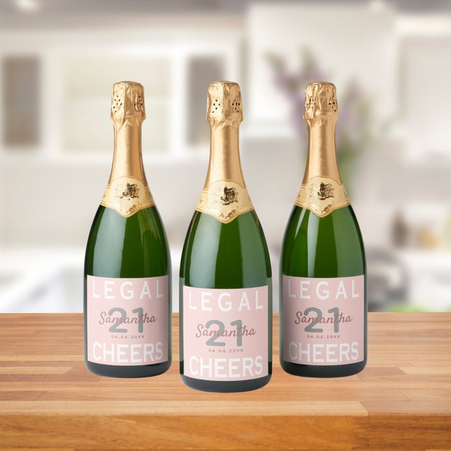 21st birthday party rose gold blush pink legal fun sparkling wine label (Creator Uploaded)