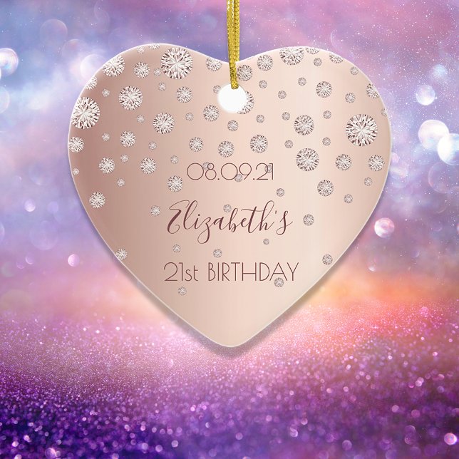 21st birthday party rose gold diamonds name ceramic tree decoration (Creator Uploaded)